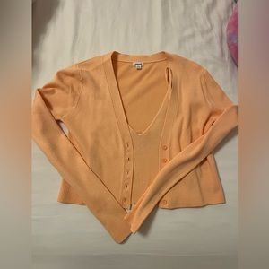 2 pieces set orange crop top and a matching cardigan
